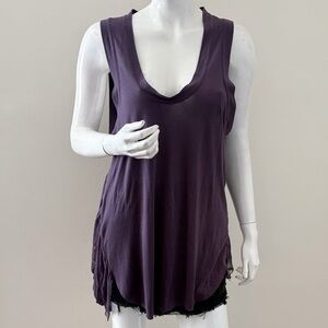 Greta Constantine Purple Sleeveless Tank Top w Shredded Distressed Back